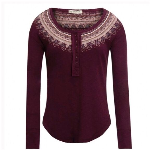 𝅺FREE People Fair Isle Embroidered Thermal Henley - Picture 4 of 10
